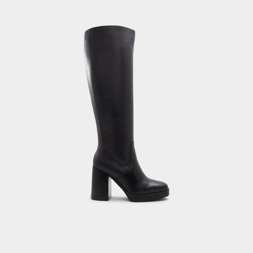 Aldo Equine Black Heeled Knee-High Boots